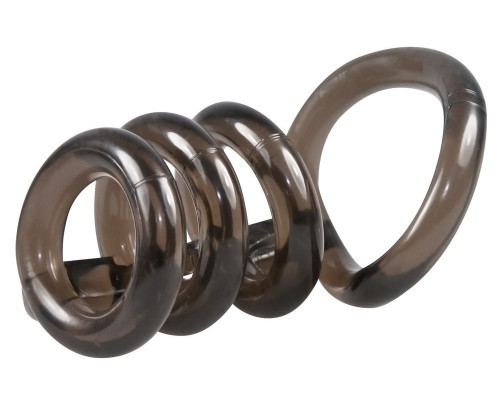 Дымчатая стимулирующая насадка на пенис из 4 колец - 6,5 см.