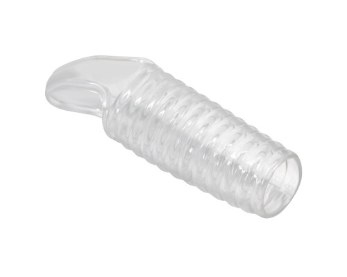 Прозрачная насадка на пенис с ребрышками и подхватом мошонки
