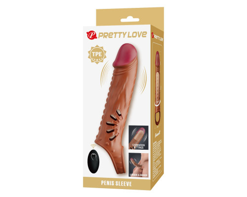 Коричневая вибронасадка с подхватом мошонки и пультом ДУ