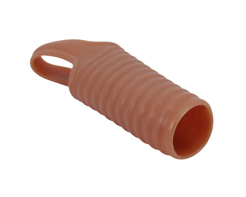 Телесная насадка на пенис с ребрышками и подхватом мошонки