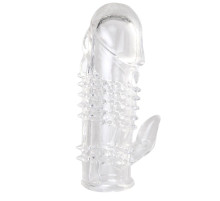 Прозрачная гелевая насадка с шипами и клиторальным отростком - 13 см.