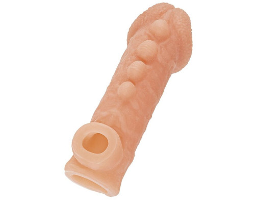 Телесная закрытая насадка с шишечками Cock Sleeve 008 Size S - 13,8 см.