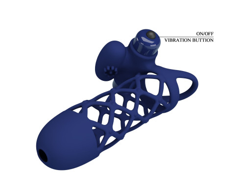 Синяя насадка на пенис Powerful Ring - 13,5 см.