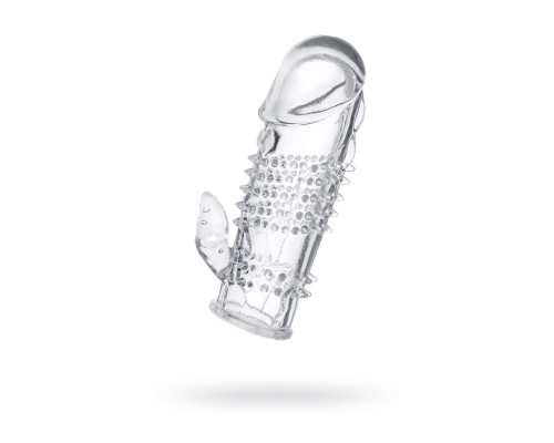 Прозрачная гелевая насадка с шипами и клиторальным отростком - 13 см.