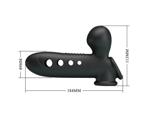 Черная насадка на пенис с эффектом расширения Crane - 18,4 см.