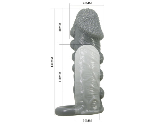 Серая насадка Jaylen с подхватом мошонки и наростами - 14 см.