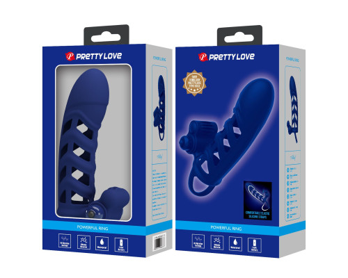 Синяя насадка на пенис Powerful Ring - 18,8 см.
