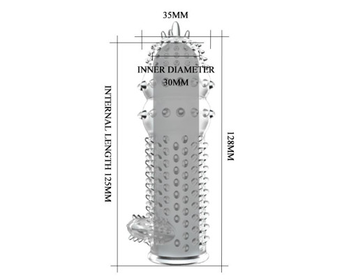 Прозрачная насадка на пенис с шипами и стимулятором клитора - 14,2 см.