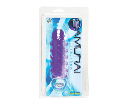 Закрытая фиолетовая насадка с пупырышками SAMURAI PENIS SLEEVE PURPLE - 14,5 см.