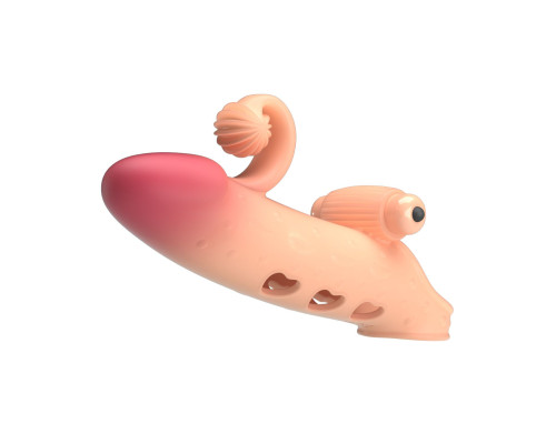 Телесная вибронасадка на пенис с подхватом мошонки - 20 см.