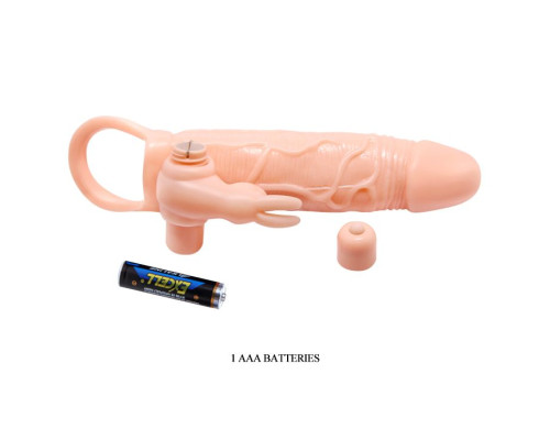 Телесная вибронасадка с клиторальным стимулятором Brave Man - 20,5 см.