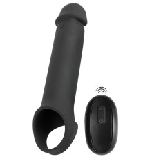Черная вибронасадка для пениса с хомутом для мошонки и пультом ДУ Remote Controlled Penis Extension