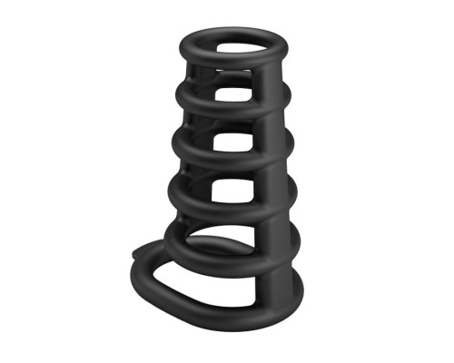 Черная насадка на пенис с подхватом мошонки Rodrigo