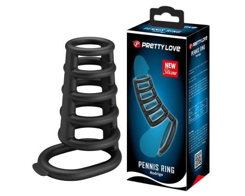 Черная насадка на пенис с подхватом мошонки Rodrigo