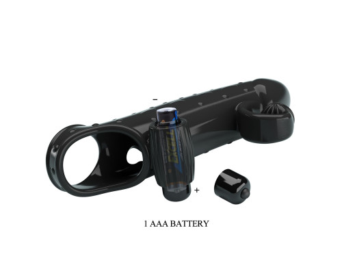 Черная вибронасадка на пенис с подхватом мошонки - 20 см.