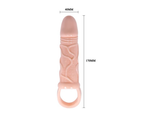 Телесная вибрирующая насадка на пенис с подхватом для мошонки Carson - 17 см.