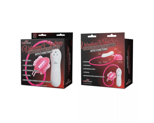 Розовая клиторальная помпа-бабочка с 7 функциями вибрации