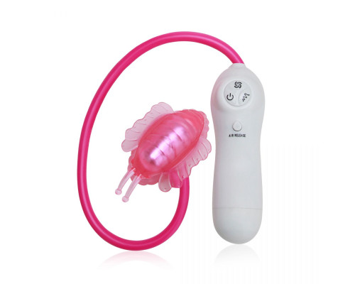 Розовая клиторальная помпа-бабочка с 7 функциями вибрации