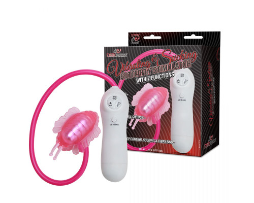 Розовая клиторальная помпа-бабочка с 7 функциями вибрации