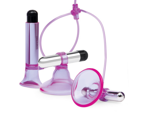 Фиолетовая вибропомпа для клитора и сосков Vibrating Nipple Suckers with Clitoral Pump and Quick Release