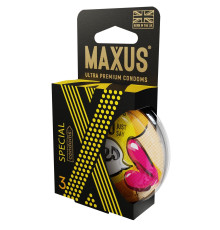 Презервативы с точками и рёбрами в пластиковом кейсе MAXUS Special - 3 шт.