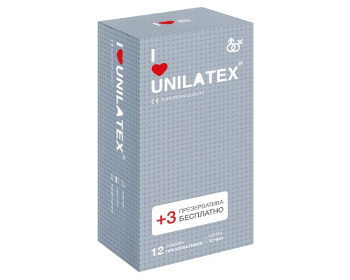 Презервативы с точками Unilatex Dotted - 12 шт. + 3 шт. в подарок