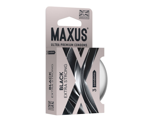 Черные утолщенные презервативы MAXUS Extra Strong с железным кейсом - 3 шт.
