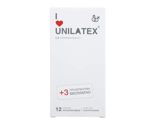 Ультратонкие презервативы Unilatex Ultra Thin - 12 шт. + 3 шт. в подарок