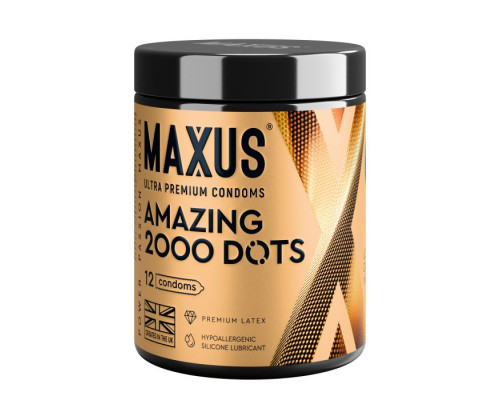 Точечные презервативы MAXUS 2000 Amazing Dots с железным кейсом - 12 шт.