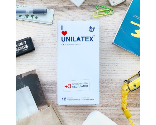 Ультратонкие презервативы Unilatex Ultra Thin - 12 шт. + 3 шт. в подарок