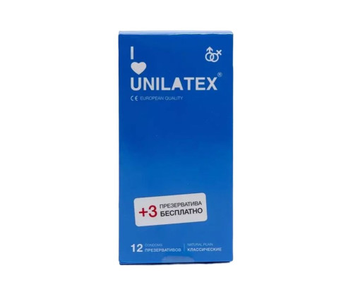 Классические презервативы Unilatex Natural Plain - 12 шт. + 3 шт. в подарок