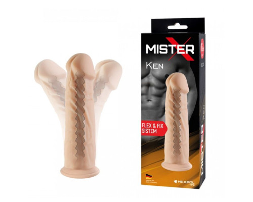 Телесный фаллоимитатор на присоске с гибким хребтом Ken
