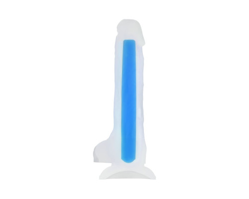 Прозрачно-синий фаллоимитатор, светящийся в темноте, Bruce Glow - 22 см.