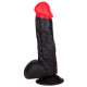 Чёрный фаллоимитатор с красной головкой - 17 см.