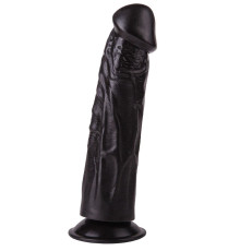 Упругий чёрный фаллоимитатор на подошве-присоске - 18,8 см.