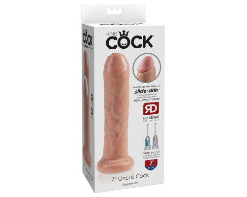 Телесный необрезанный фаллоимитатор на присоске 7  Uncut Cock - 19,1 см.