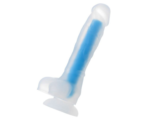 Прозрачно-синий фаллоимитатор, светящийся в темноте, Steve Glow - 20 см.