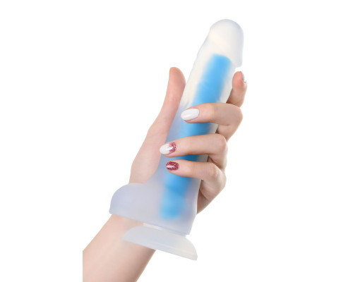 Прозрачно-синий фаллоимитатор, светящийся в темноте, Steve Glow - 20 см.