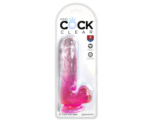 Розовый фаллоимитатор с мошонкой на присоске 6’’ Cock with Balls - 17,8 см.