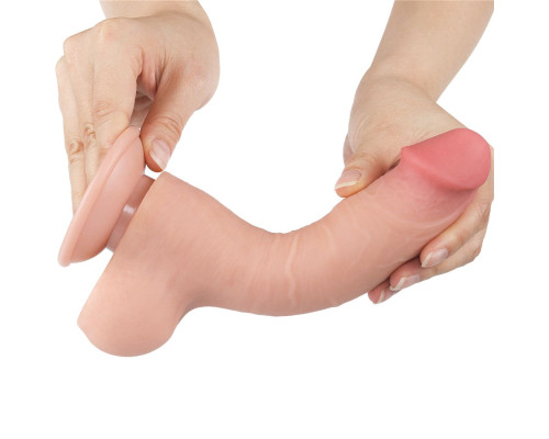 Телесный фаллоимитатор 8 Sliding Skin Dual Layer Dong на присоске - 20 см.
