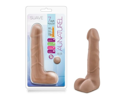 Кофейный фаллоимитатор с мошонкой Suave - 17,78 см.