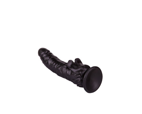 Чёрный фаллоимитатор с клиторальными лепестками - 18,5 см.