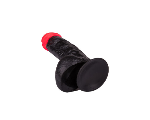 Чёрный фаллоимитатор с красной головкой - 17 см.
