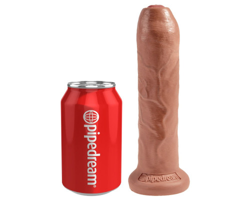 Кофейный необрезанный фаллоимитатор на присоске 7  Uncut Cock - 19,1 см.