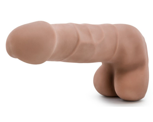 Кофейный фаллоимитатор с мошонкой Suave - 17,78 см.