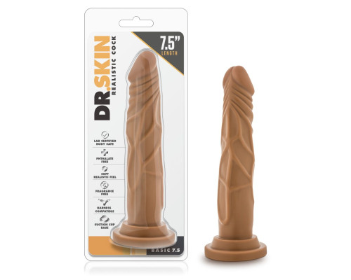 Кофейный фаллоимитатор без мошонки Dr. Skin Realistic Cock Basic 7.5 - 19 см.