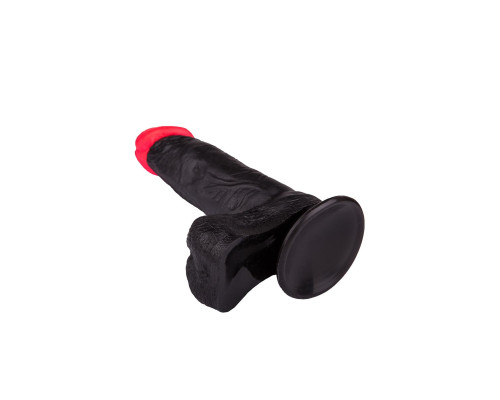 Чёрный фаллоимитатор с красной головкой - 18,5 см.