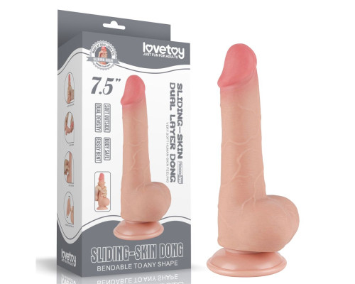 Телесный фаллоимитатор 7.5 Sliding Skin Dual Layer Dong на присоске - 19,5 см.
