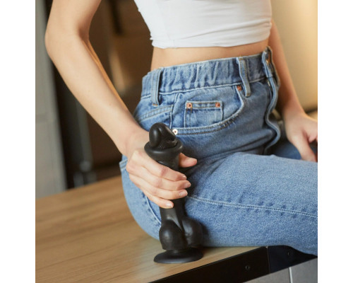 Черный фаллоимитатор Sliding Skin Realistic Dildo XL с подвижной кожей - 19 см.