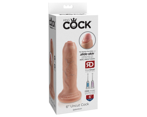 Телесный необрезанный фаллоимитатор на присоске 6  Uncut Cock - 16,5 см.